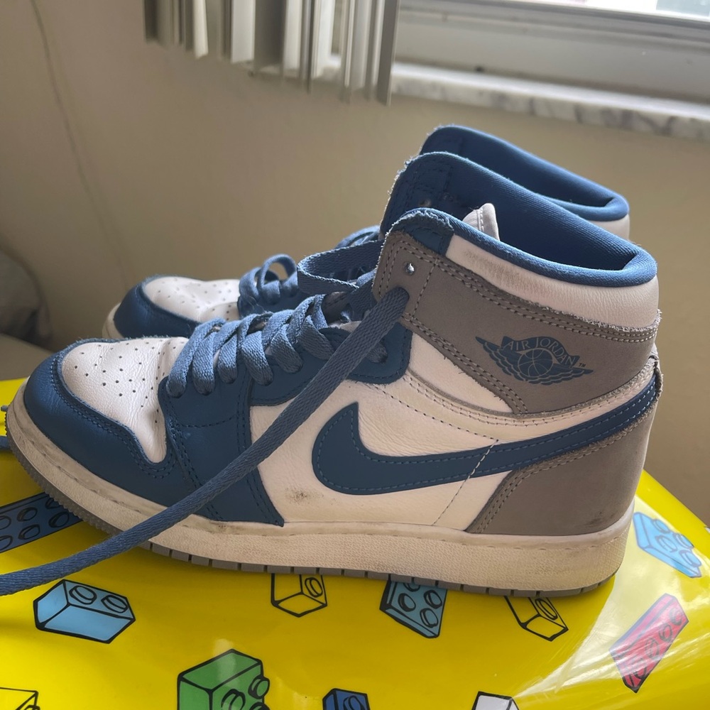 Nike Blue Air Jordans and White High-Top Sneakers size 5.5 big kids